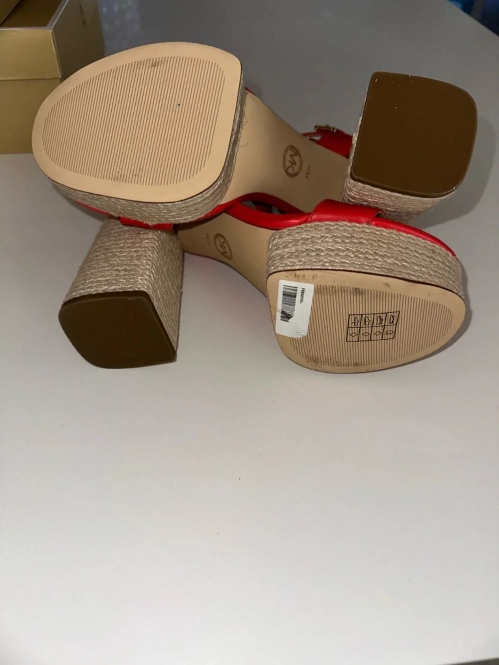 Michael Kors “Ashton” spiced coral leather jute 80s platform heels sandals 10